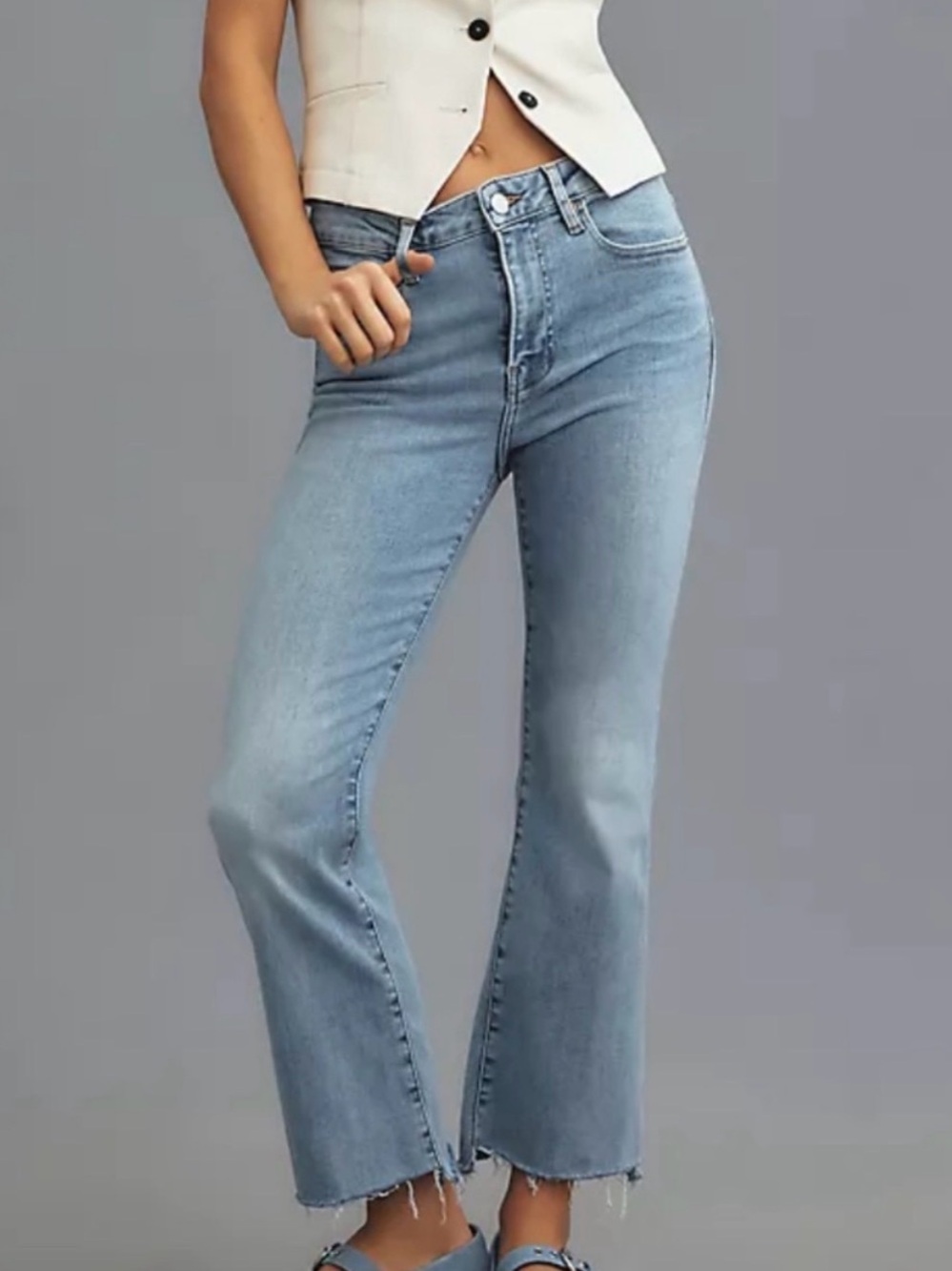 FRAME Le Crop Mini Boot Wide-Leg Jeans Medium Blue Wash Size 32 NWT